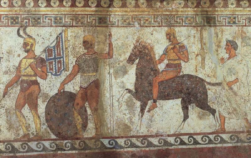 unknow artist Greek Fubsoldaten and cavalry fresco France oil painting art